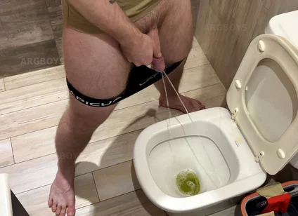 He Kisses My Big Hard Cock While I Pee