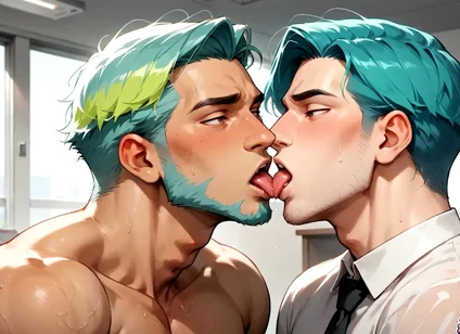 The Teal-haired Muscle Lover Fills the Office Orgy Quota with His Freshest Honey - Wow, First-time XXX!