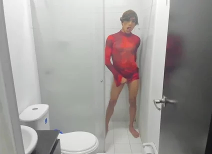 Colombian Femboy Juicy Ass Twerk with Dildo in the Shower