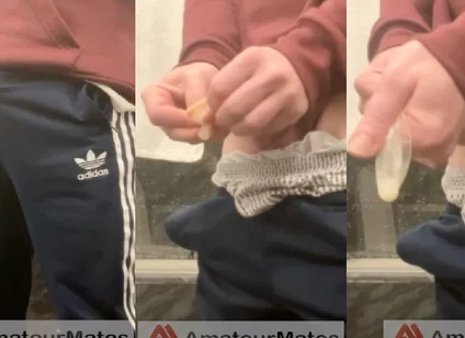 Amateur Horny Flatmate Cums in Condom in Adidas Sportswear