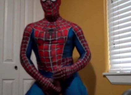 Cumming in a Spider Man Costume