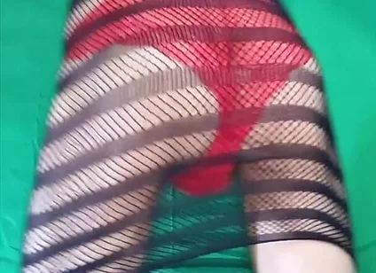 Red Lace Panties Under Fishnet Dress
