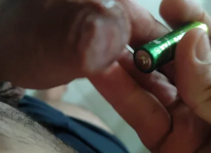 Inserting Electric Batteries Inside the Wet Dick