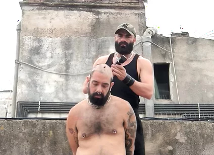 The Bearded Master Has a Hairy Pig Slave and Shaves Its Head.