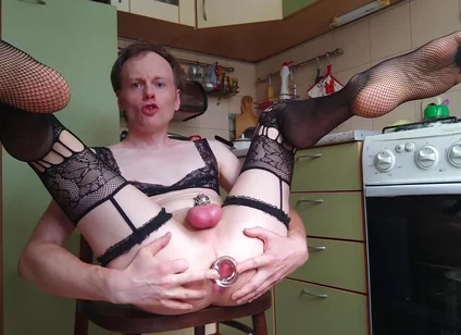 Lanatuls - Moscow Anal Crossdresser Slut. Big Glass Anal Plug Pushout and Assfucking with Glass Dildo