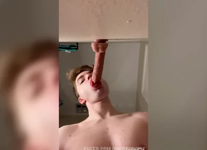 Cock Hungry Twink Slobbers on Giant Dildo!
