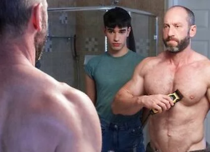 Shy Stepson Rob Quin Helps Shaving His Hunk Stepdad Muscled Madisons Balls
