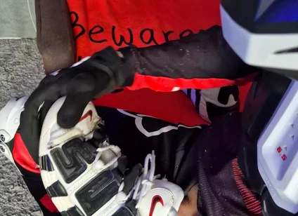 An Excited Guy in Motorcycle Gear Fucks His Sneakers