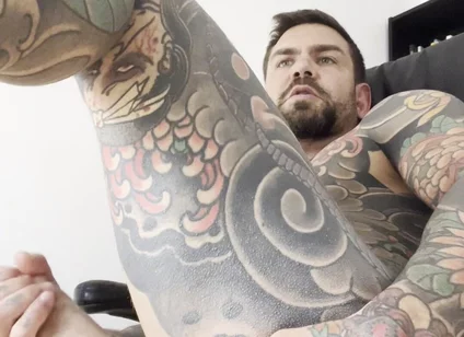 Tattooed Spanish Shows Ass and Jerks off