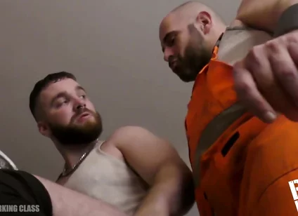 Worker boys sneaker sniffing, cock sucking