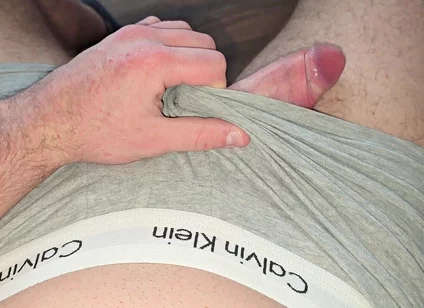 Pulling Down the Calvin Waistband Inch by Inch - Throbbing Cock Finally Free