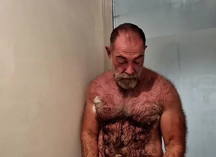 Hairy Muscle Stepdaddy Showering