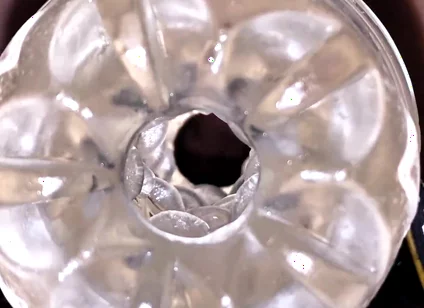 Close-up Cock in Tool for Masturbate Orgasm on Flash