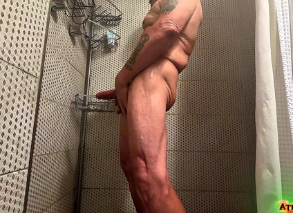 Solo Shower Scene - Soaping up and Dropping Loads