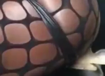 Fishnet Bodysuit Black Muscle Rides White Dildo