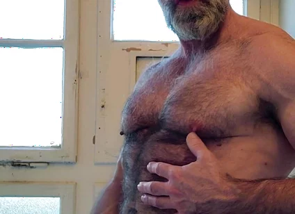 Hairy Muscle Daddy Strokes Uncut Cock
