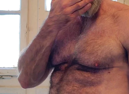 Hairy Muscle Daddy Strokes Uncut Cock