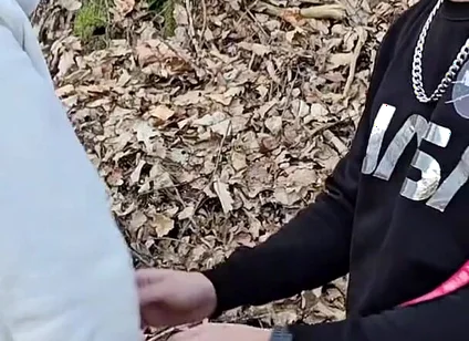 Outdoor Sex in the Woods with My Gay Slut - He Sucked Me Before Taking My Dick Bareback