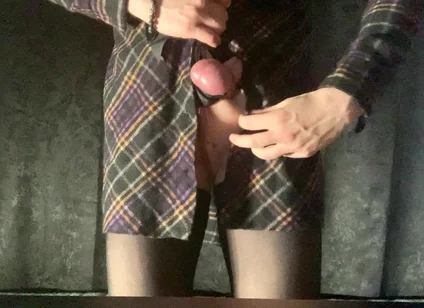Crossdressers Self Spanking with Tied Balls and Small Dick