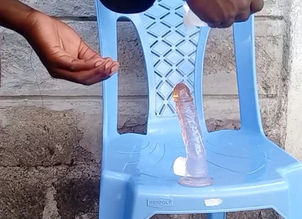 Big Black Ass Bottom Riding His Dildo Outside