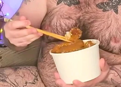 Stepdaddy Stuffs His Face with a Takeaway and Enjoys It so Much He Wanks with the Sauces!