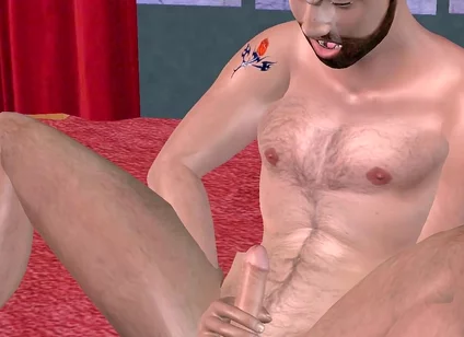 Animated 3D Gay Porn - Handsome Man Shaking Dick on Bed Then Fingering Ass on Floor