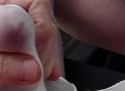 Nylonjunge Playing with Cock in White Nylon Shorts