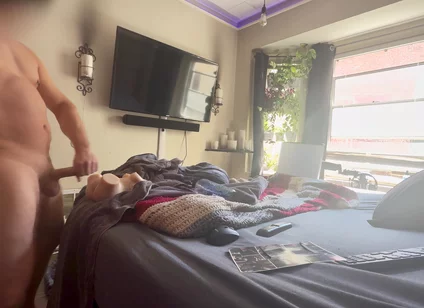 Stroking and Fucking with the Window Open so Anyone Could Watch! Caught at the End!