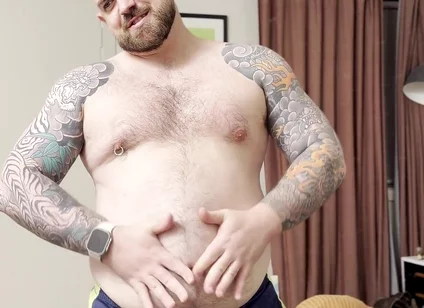 Chubby Bear Plays with His Cock and Belly