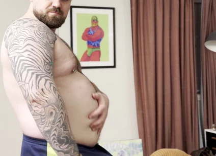 Chubby Bear Plays with His Cock and Belly