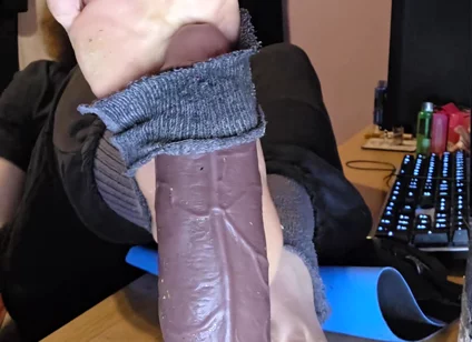 Femboy Gives His BBC Dildo a Footjob