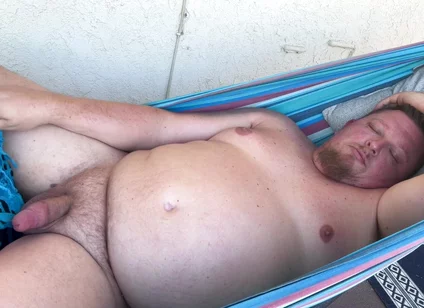 Relaxing Outside and Draingin My Chubby Man Balls