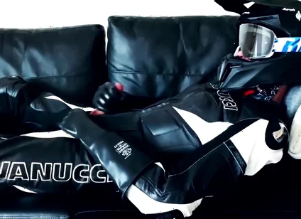 Rubber gloves biker jerking