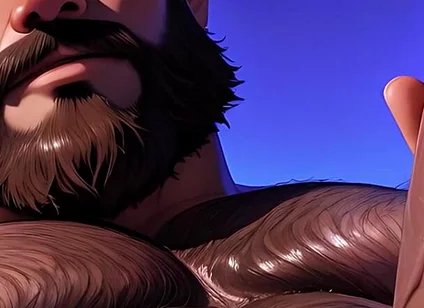 Thick Hairy Bear Stroking Himself Sensually. Man Bun and Massive Body