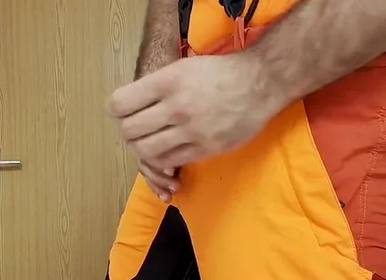 Lumberjack in Hivis Jerks His Huge Cock and Muscle Worship