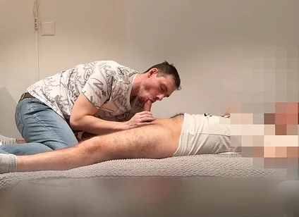 Young Hairy Straight Plumber Gets Sucked on the Couch Until He Cums