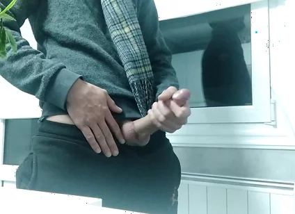 Big Cock Guy with His Scarf, He Is Cold and He Jerks off and Cums to Get Warm
