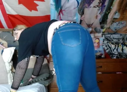 Fat Sissy with Tits Wearing and Stripping Out Them Tight Jeans