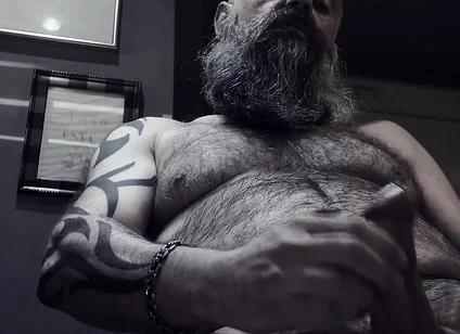 Bearded Stepdad Smoking and Shooting Cum
