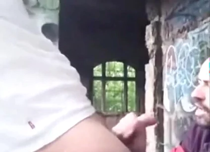 A Dude Is Jerking off in an Urban Exploration Setting and Gets Caught by a Blowjob Artist.