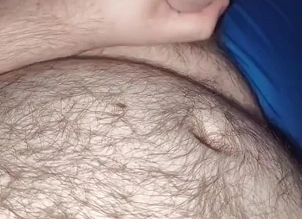 Fat Bear Jacking off & Cumming on Hairy Belly