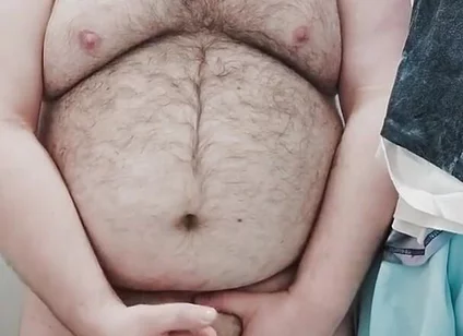 Fat Bear Jerks off on Toilet and Licks up His Cum