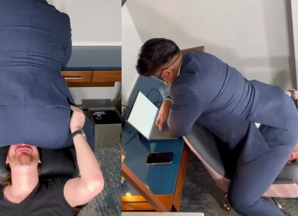 Do You Want That Promotion Boy? You Better Be Quiet And Be A Good Fart Sniffer For The Boss! Stay Still Seat!
