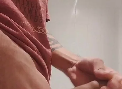 Cumshow in the Bathroom at Work