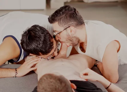 Two Bearded Studs Suck My Cock Like There's No Tomorrow