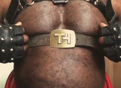 Black Muscle Close up Harness Belted Titplay