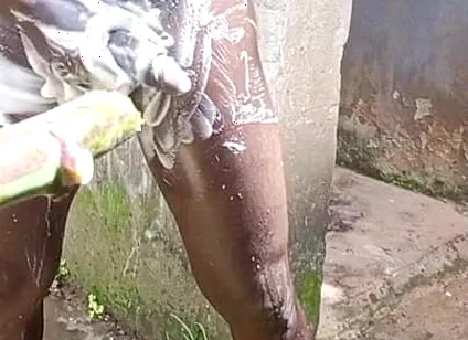 Outdoor Shower Takes Into Wide Cumshots