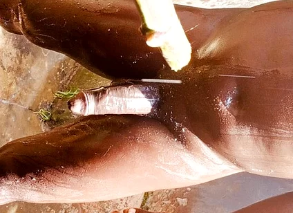Outdoor Shower Takes Into Wide Cumshots
