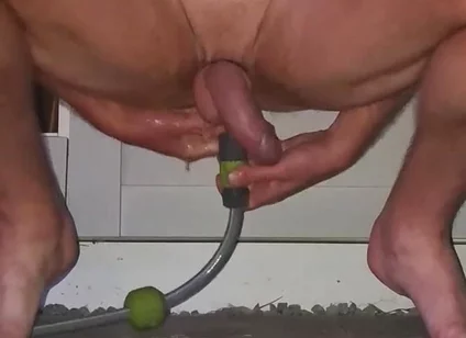 Garden Hose Enema Fill and Release - Extreme Anal Solo Gay