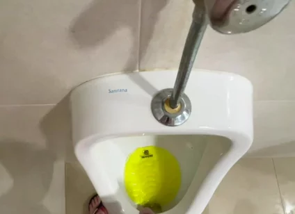 Dared to Piss Fully Naked in Public Toilets Urinal